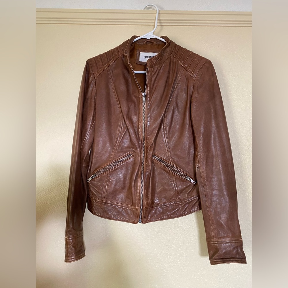 BB Dakota Brown Leather Moto Jacket